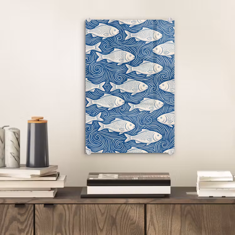 Glas schilderij - Vis - Water - Patroon - Grafisch - Blauw — 2
