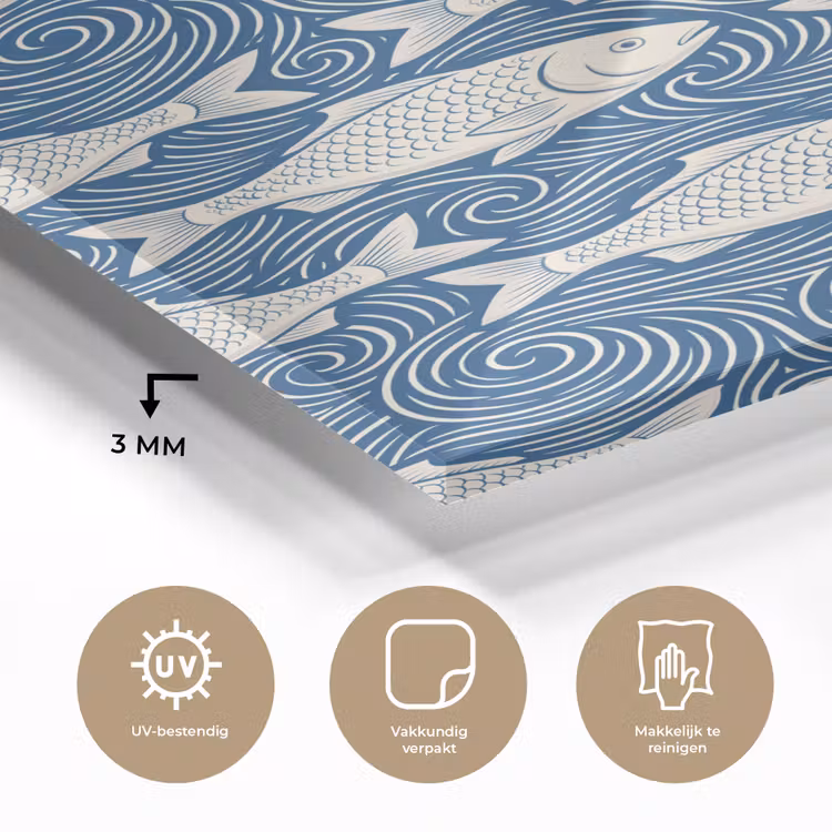 Glas schilderij - Vis - Water - Patroon - Grafisch - Blauw — 3