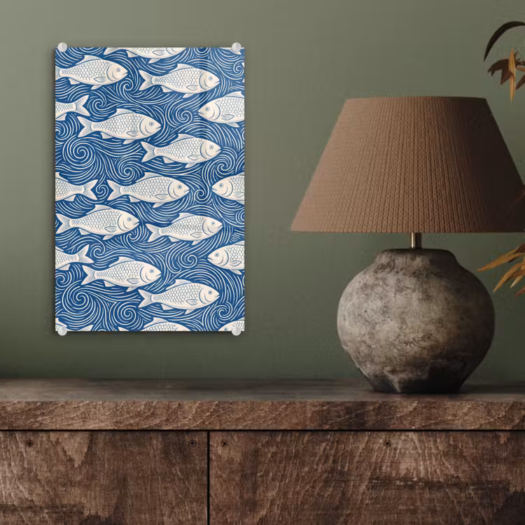 Glas schilderij - Vis - Water - Patroon - Grafisch - Blauw — 4