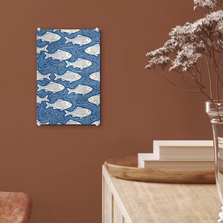 Glas schilderij - Vis - Water - Patroon - Grafisch - Blauw — 6