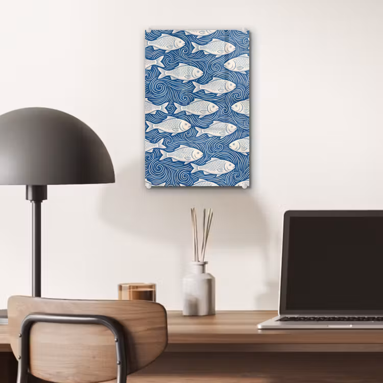 Glas schilderij - Vis - Water - Patroon - Grafisch - Blauw — 7
