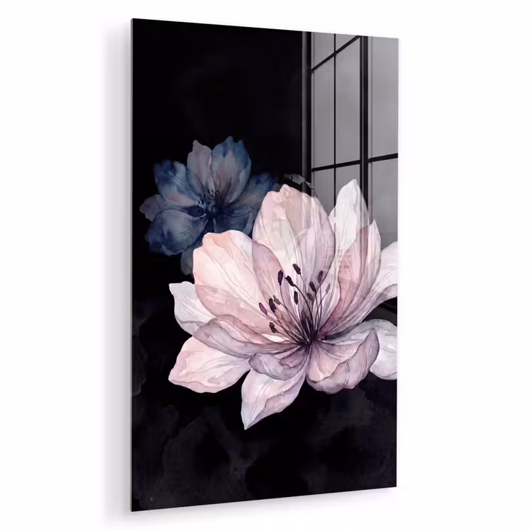 Glas schilderij - Bloemen - Aquarel - Modern - Roze - Donker — 1