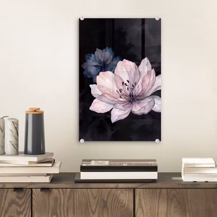 Glas schilderij - Bloemen - Aquarel - Modern - Roze - Donker — 2
