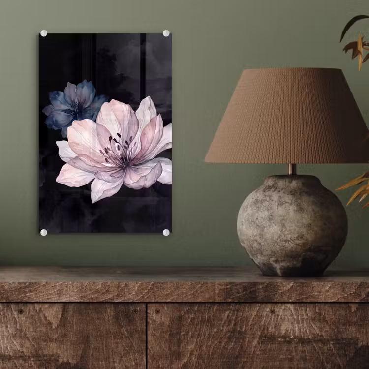 Glas schilderij - Bloemen - Aquarel - Modern - Roze - Donker — 4
