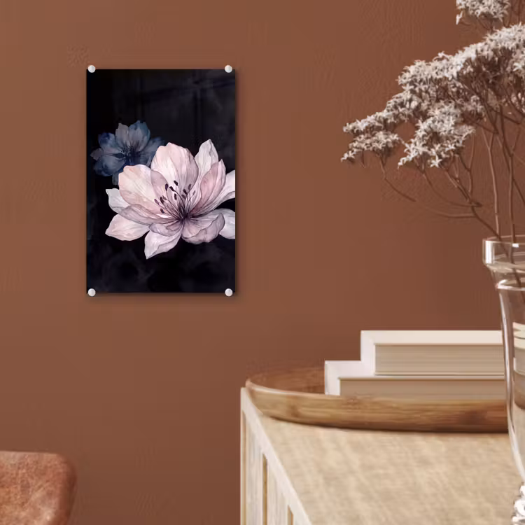 Glas schilderij - Bloemen - Aquarel - Modern - Roze - Donker — 6