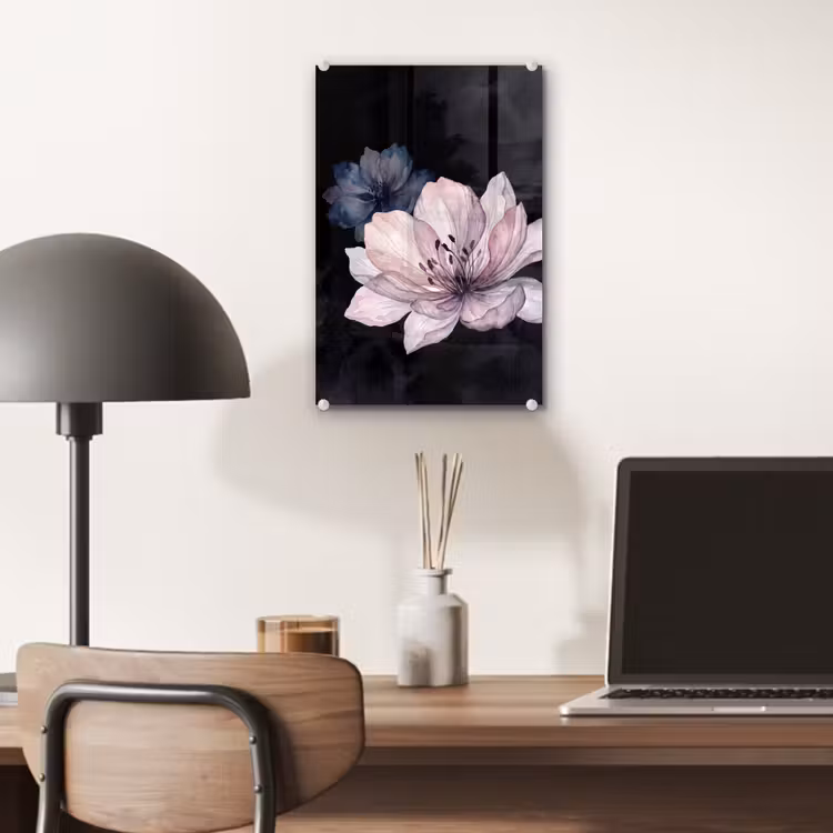 Glas schilderij - Bloemen - Aquarel - Modern - Roze - Donker — 7