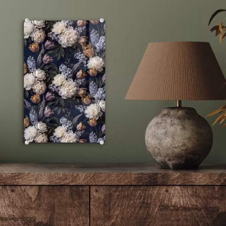 Glas schilderij - Bloemen - Donker - Elegant - Natuur - Wit — 4