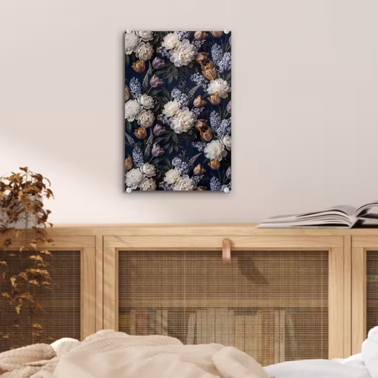 Glas schilderij - Bloemen - Donker - Elegant - Natuur - Wit — 5