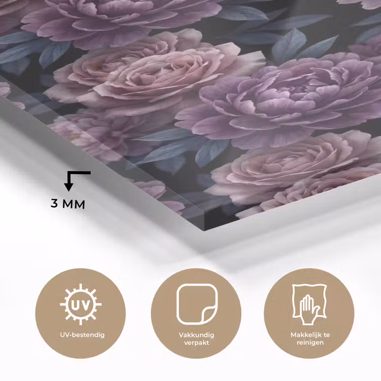 Glas schilderij - Bloemen - Patroon - Donker - Botanisch - Paars — 3
