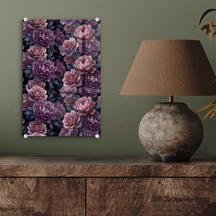 Glas schilderij - Bloemen - Patroon - Donker - Botanisch - Paars — 4