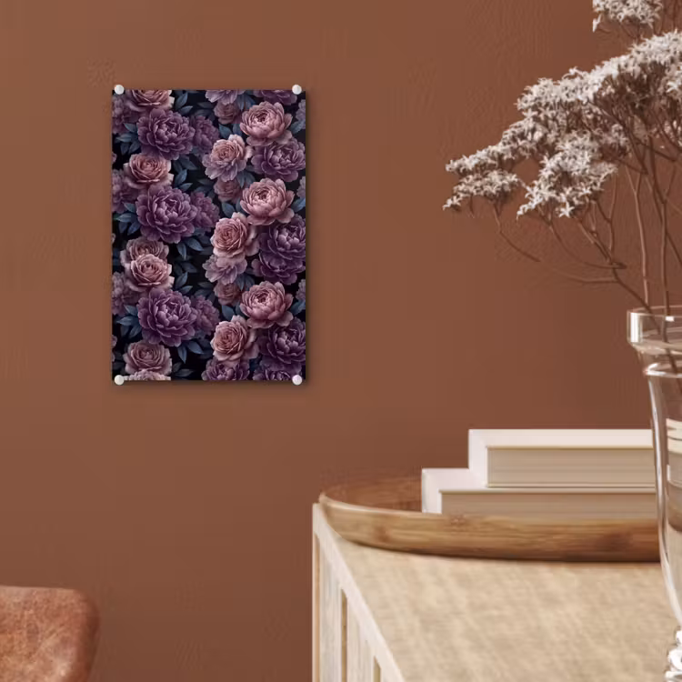 Glas schilderij - Bloemen - Patroon - Donker - Botanisch - Paars — 6