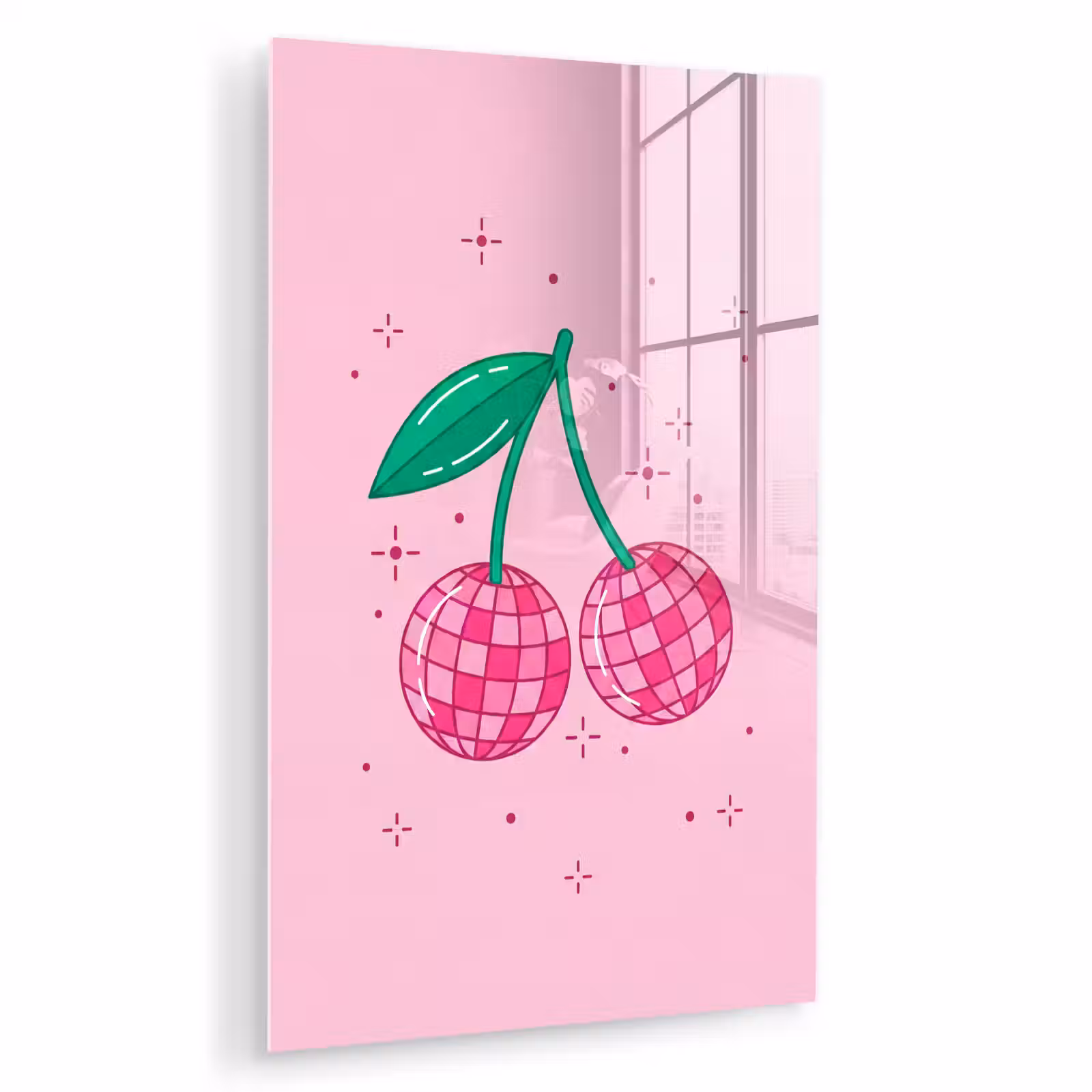 Glas schilderij - Decoratie - Disco-bal - Feest - Roze — 1