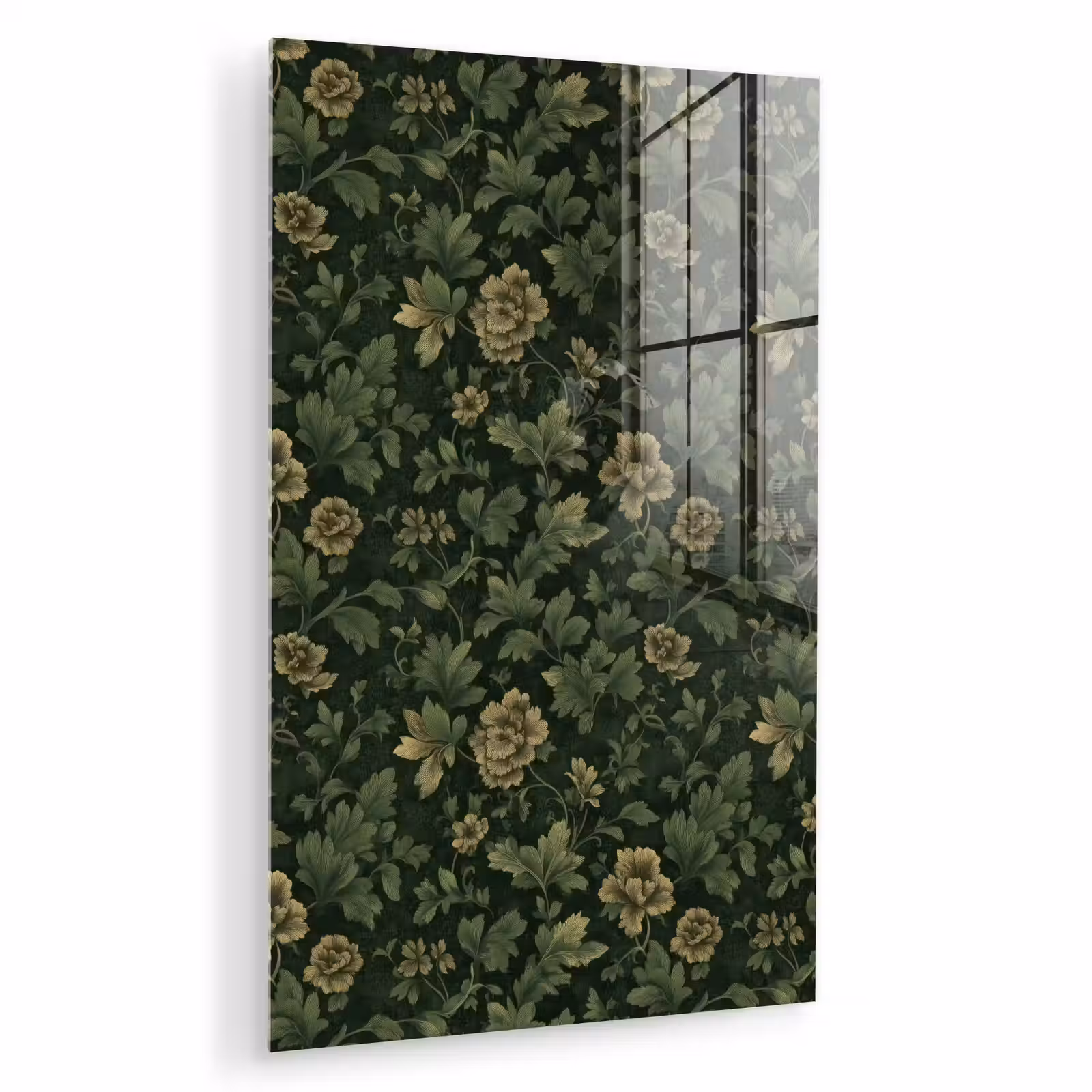 Glas schilderij - Donker - Groen - Goud - Botanisch — 1