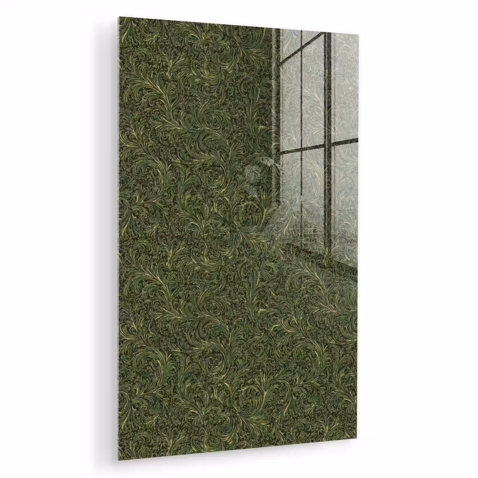 Glas schilderij - Donker - Groen - Krullend - Botanisch — 1