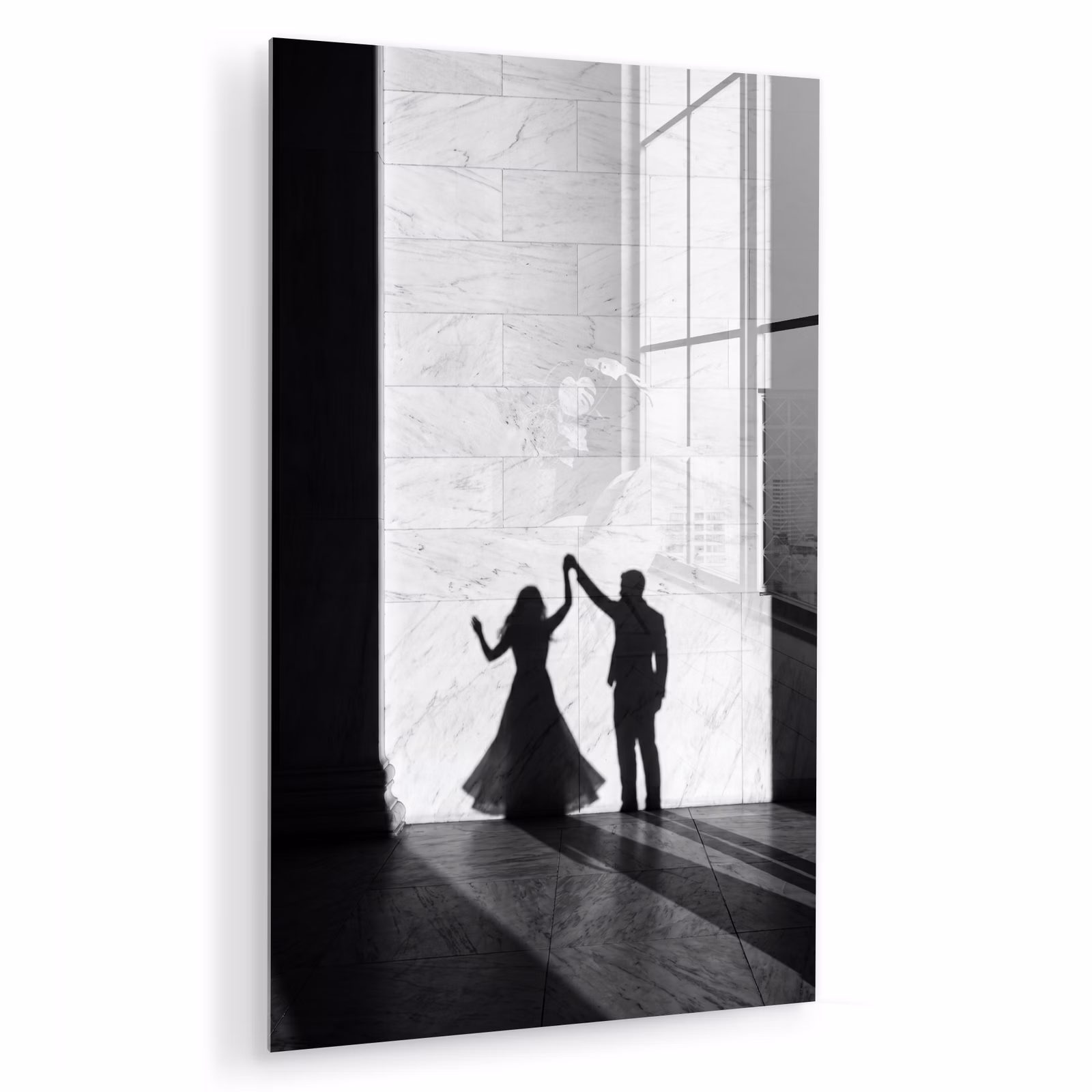 Glas schilderij - Mensen - Schaduw - Dans - Zwart-wit - Liefde — 1
