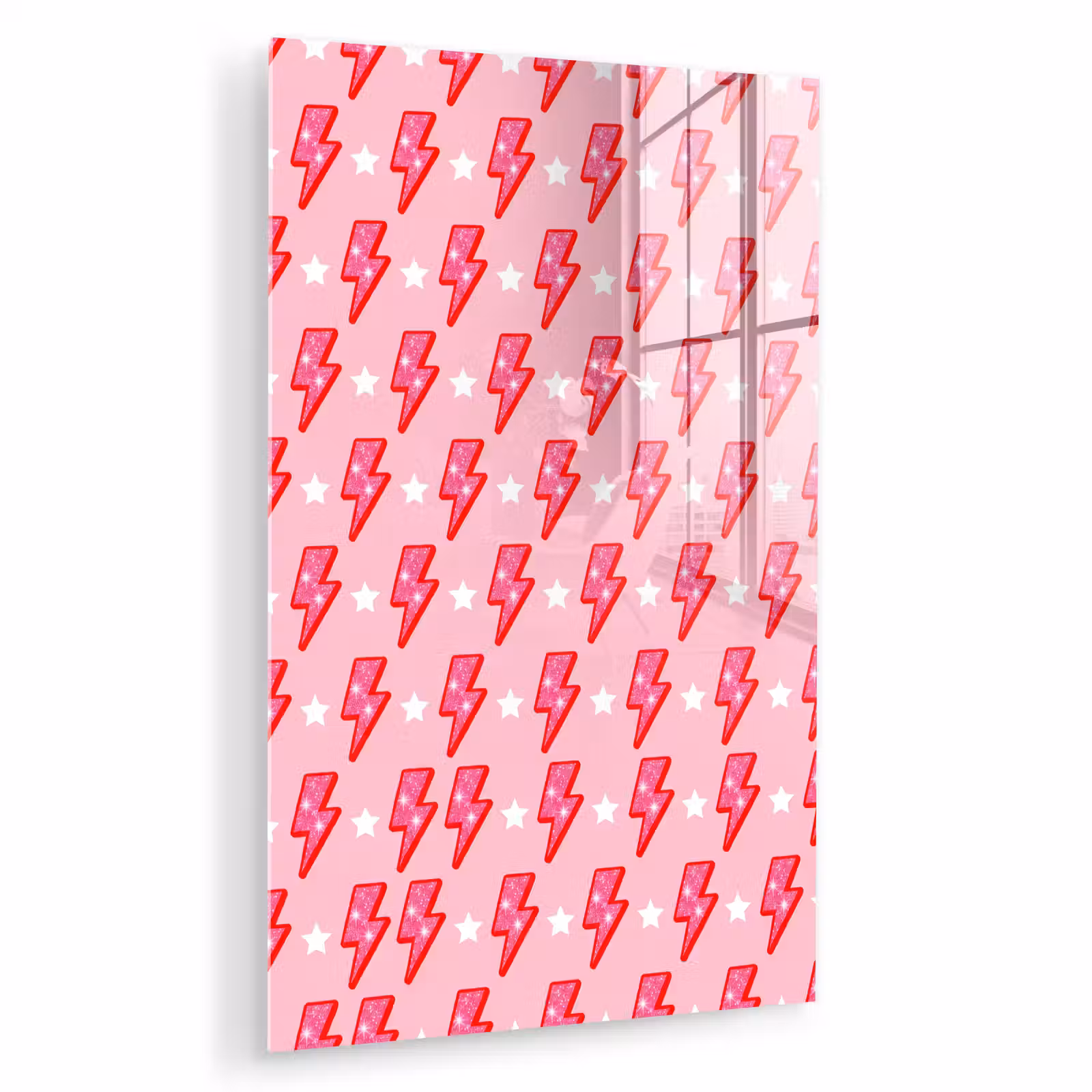 Glas schilderij - Patroon - Bliksem - Ster - Glitter - Roze — 1