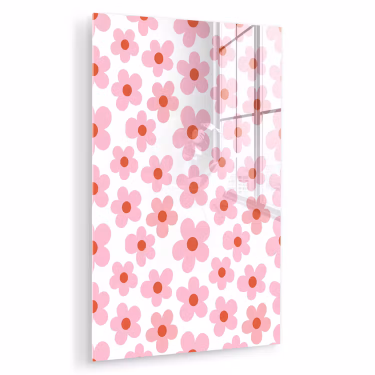Glas schilderij - Bloemen - Patroon - Modern - Roze - Wit — 1