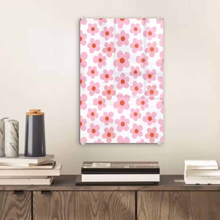 Glas schilderij - Bloemen - Patroon - Modern - Roze - Wit — 2