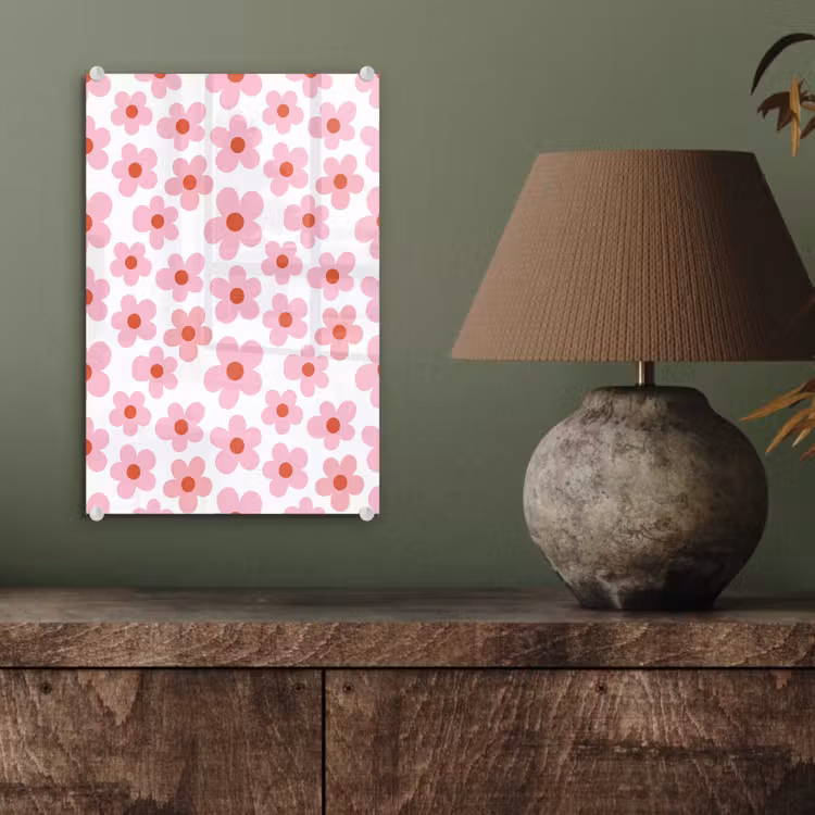 Glas schilderij - Bloemen - Patroon - Modern - Roze - Wit — 4