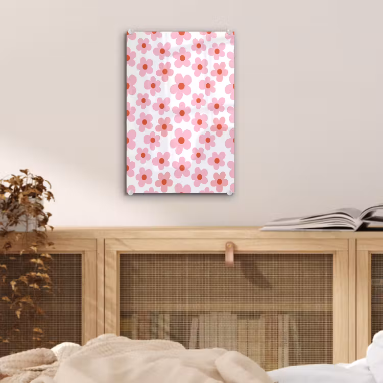 Glas schilderij - Bloemen - Patroon - Modern - Roze - Wit — 5