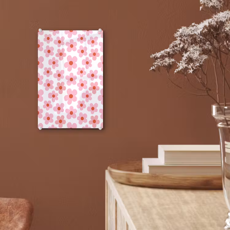 Glas schilderij - Bloemen - Patroon - Modern - Roze - Wit — 6