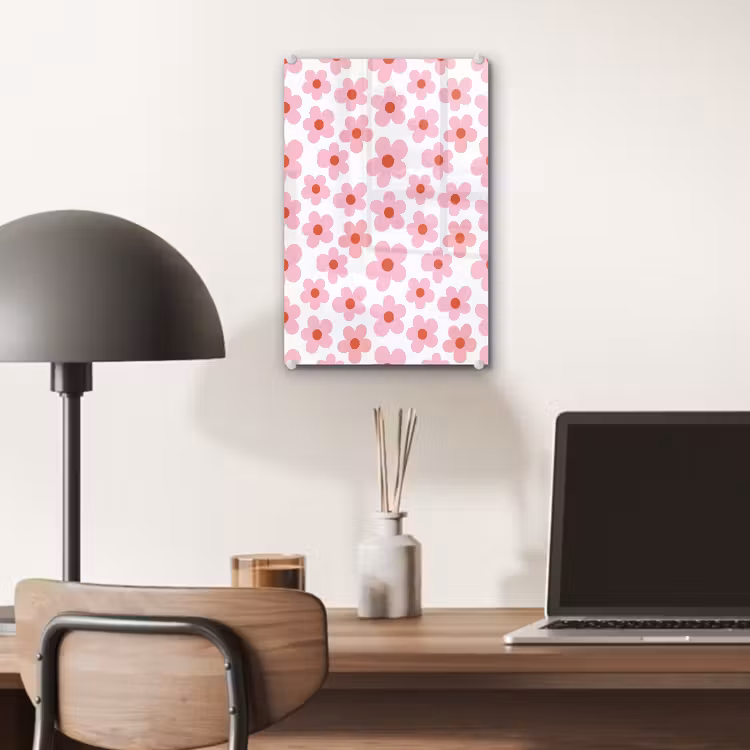 Glas schilderij - Bloemen - Patroon - Modern - Roze - Wit — 7