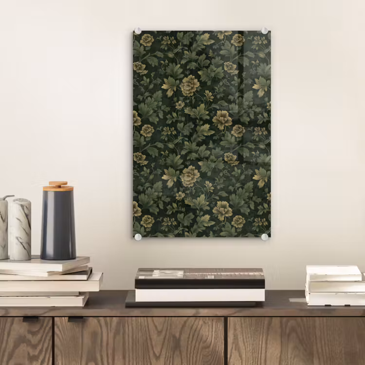 Glas schilderij - Donker - Groen - Goud - Botanisch — 2