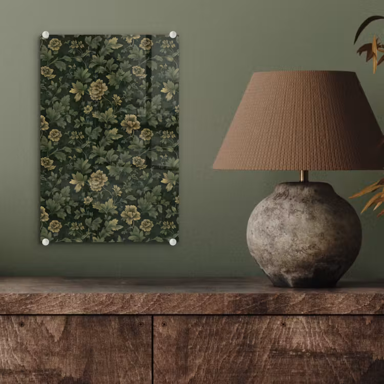 Glas schilderij - Donker - Groen - Goud - Botanisch — 4