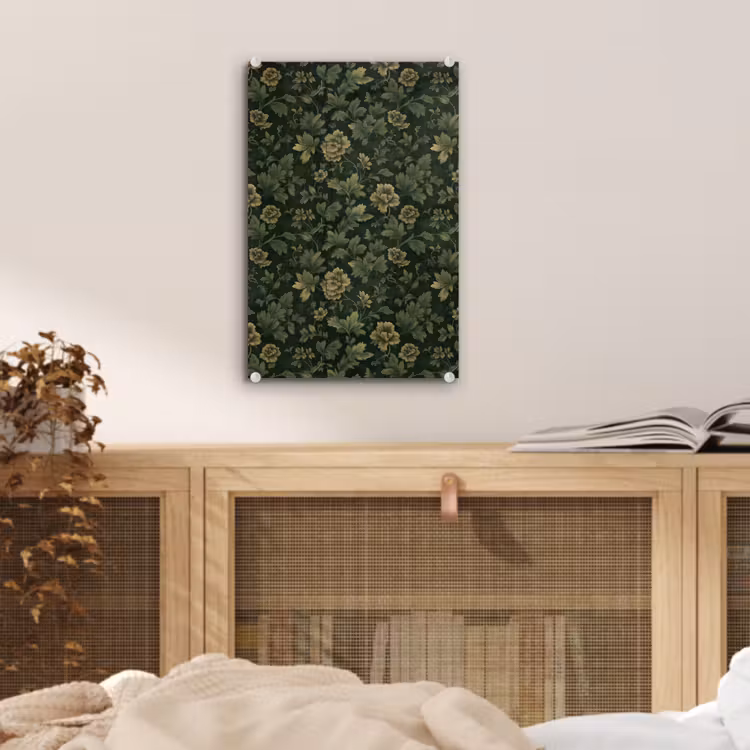 Glas schilderij - Donker - Groen - Goud - Botanisch — 5