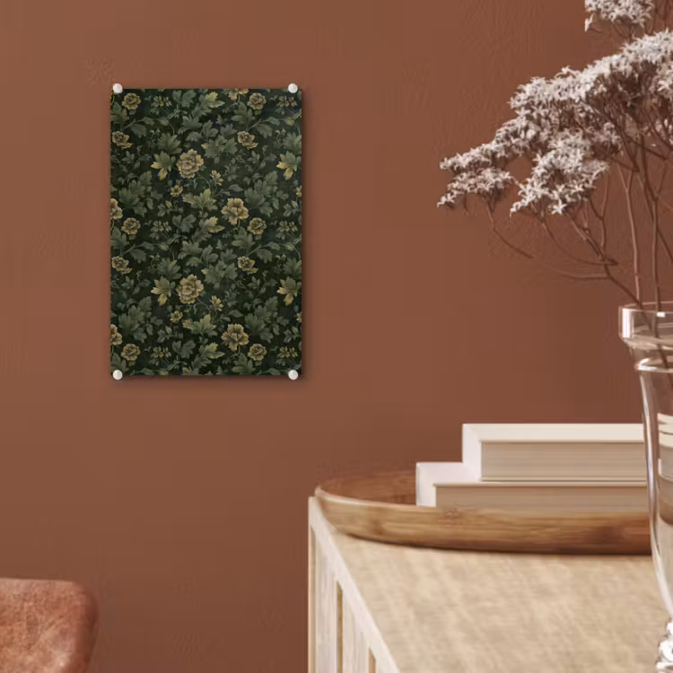 Glas schilderij - Donker - Groen - Goud - Botanisch — 6