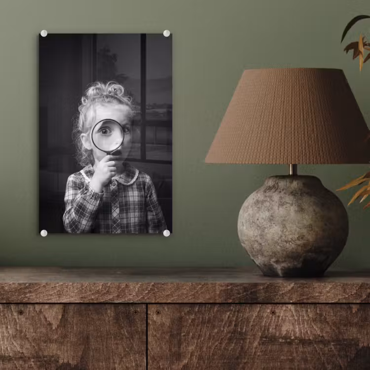 Glas schilderij - Kind - Vergrootglas - Portret - Zwart-wit — 4
