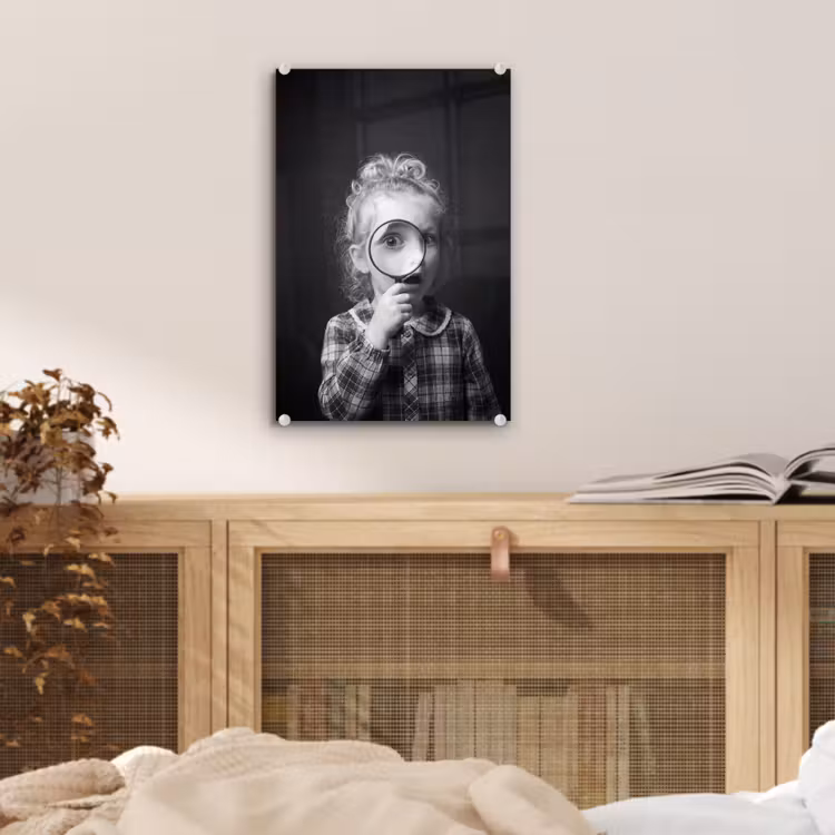 Glas schilderij - Kind - Vergrootglas - Portret - Zwart-wit — 5