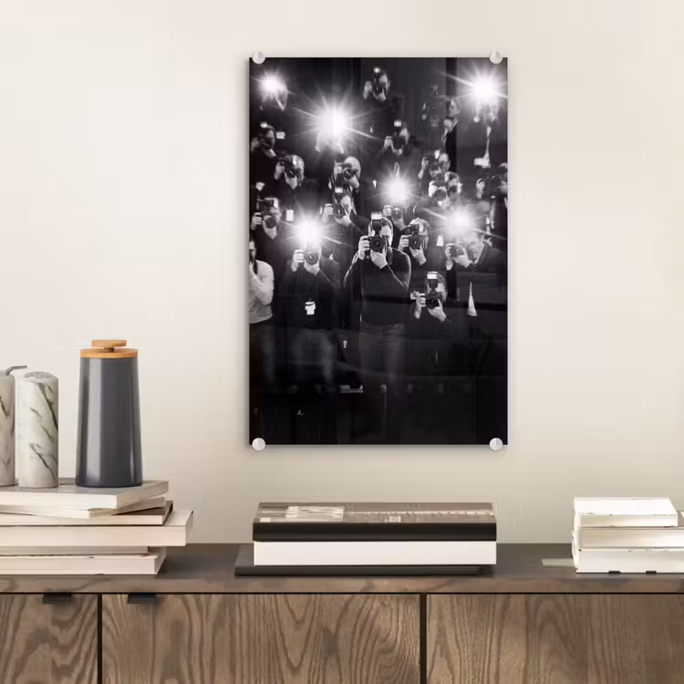 Glas schilderij - Mensen - Camera - Flitslicht - Zwart-wit - Media — 2