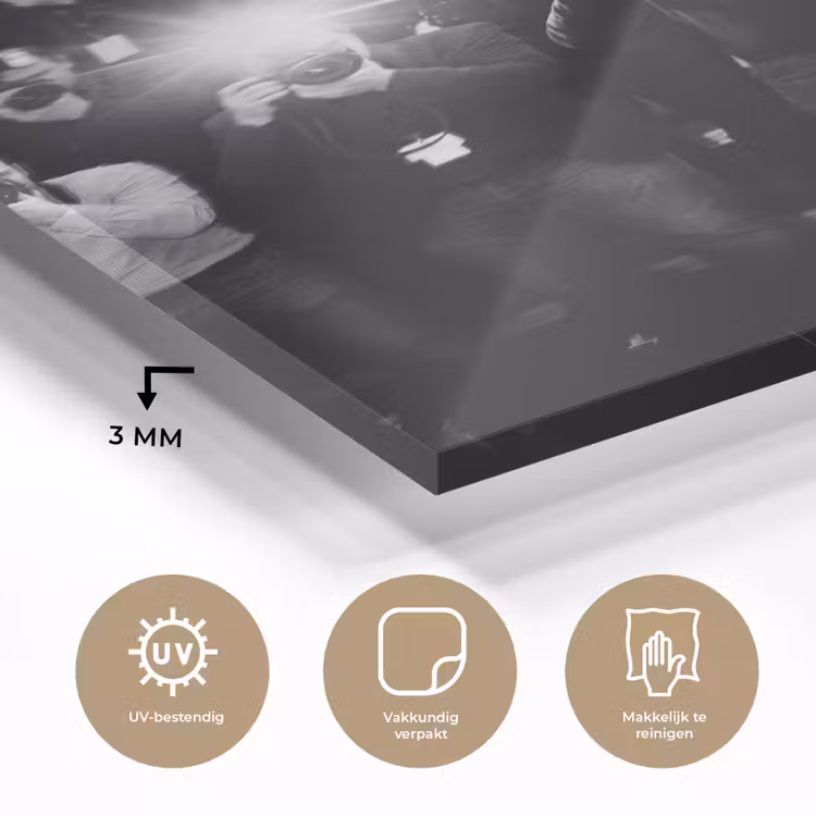 Glas schilderij - Mensen - Camera - Flitslicht - Zwart-wit - Media — 3