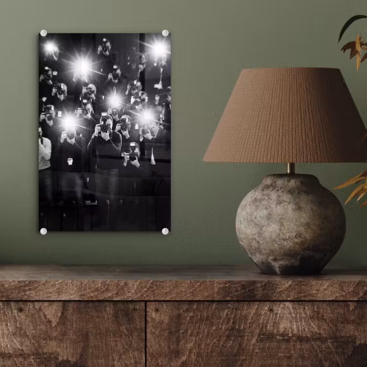 Glas schilderij - Mensen - Camera - Flitslicht - Zwart-wit - Media — 4