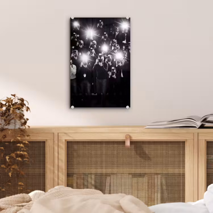 Glas schilderij - Mensen - Camera - Flitslicht - Zwart-wit - Media — 5
