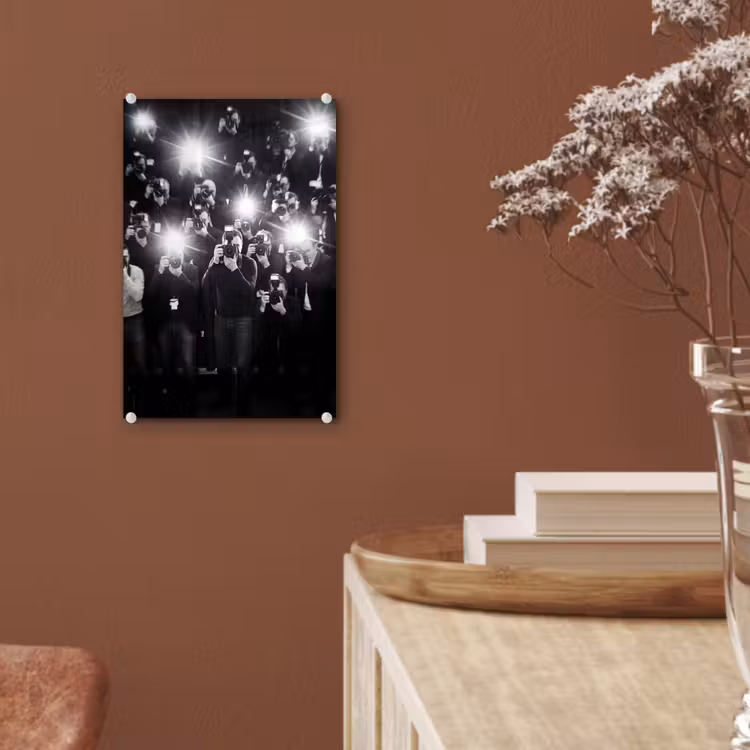 Glas schilderij - Mensen - Camera - Flitslicht - Zwart-wit - Media — 6