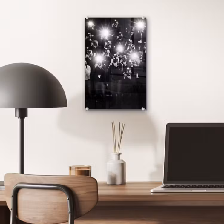 Glas schilderij - Mensen - Camera - Flitslicht - Zwart-wit - Media — 7