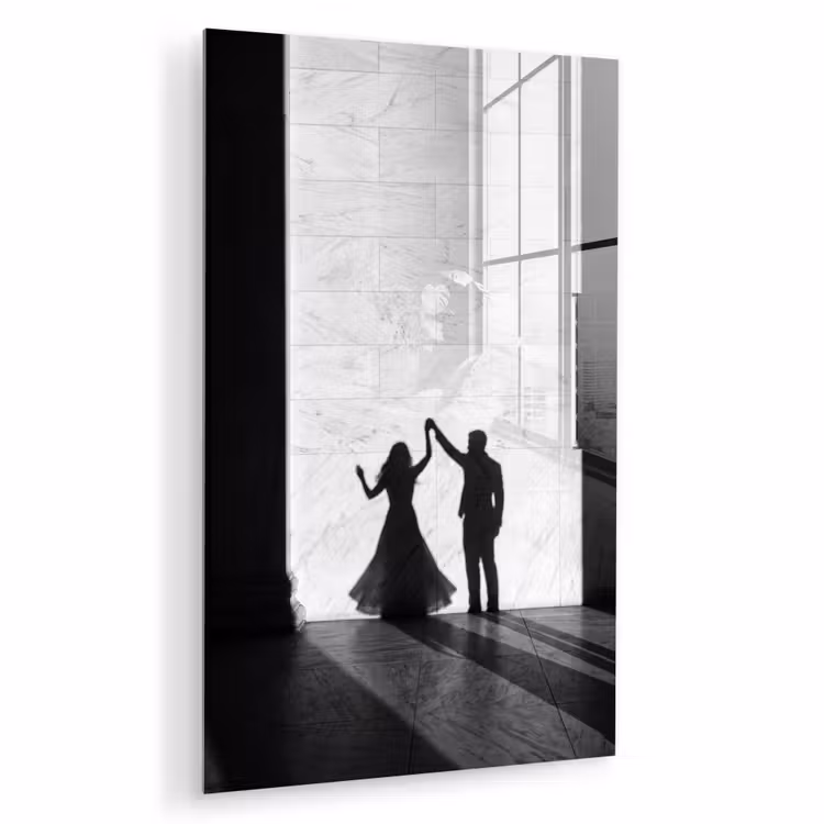 Glas schilderij - Mensen - Schaduw - Dans - Zwart-wit - Liefde — 1