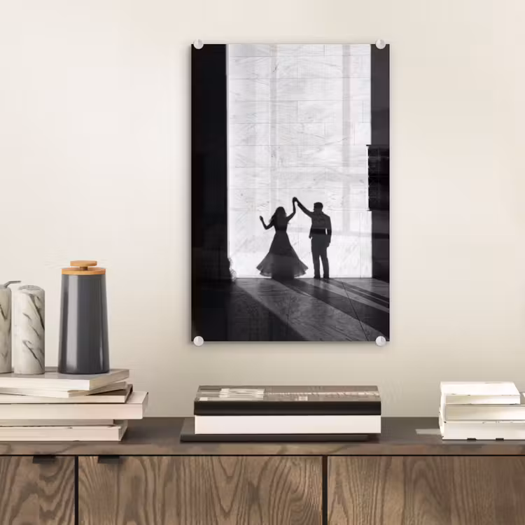 Glas schilderij - Mensen - Schaduw - Dans - Zwart-wit - Liefde — 2