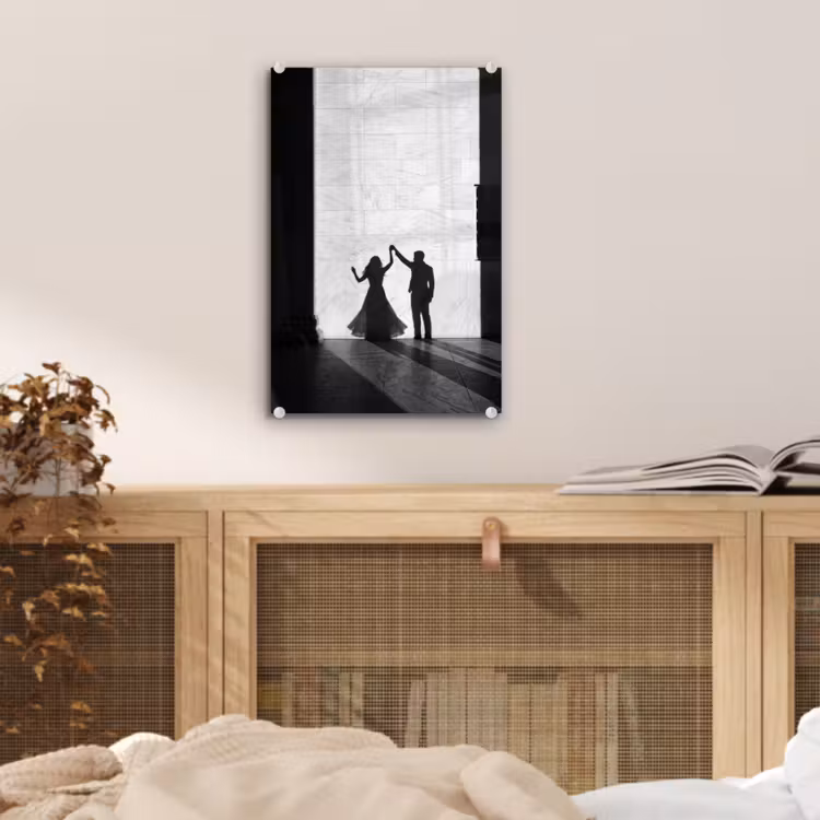 Glas schilderij - Mensen - Schaduw - Dans - Zwart-wit - Liefde — 5