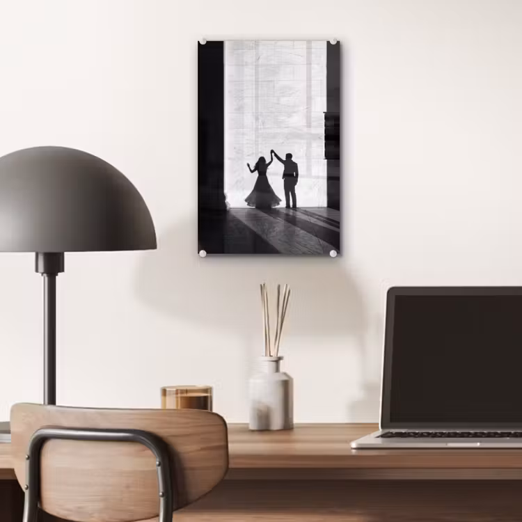 Glas schilderij - Mensen - Schaduw - Dans - Zwart-wit - Liefde — 7