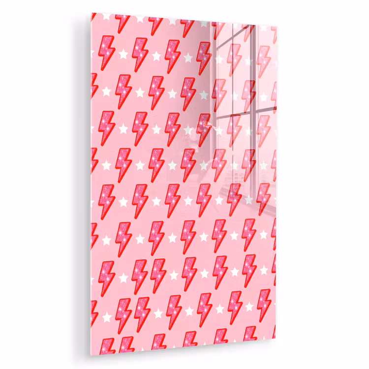 Glas schilderij - Patroon - Bliksem - Ster - Glitter - Roze — 1