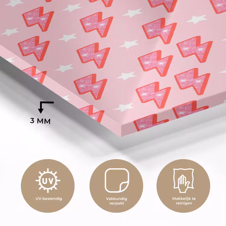 Glas schilderij - Patroon - Bliksem - Ster - Glitter - Roze — 3