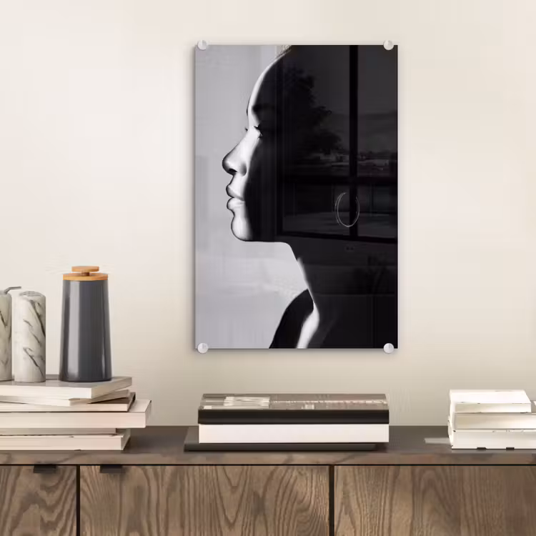 Glas schilderij - Vrouw - Profiel - Mensen - Zwart-wit — 2