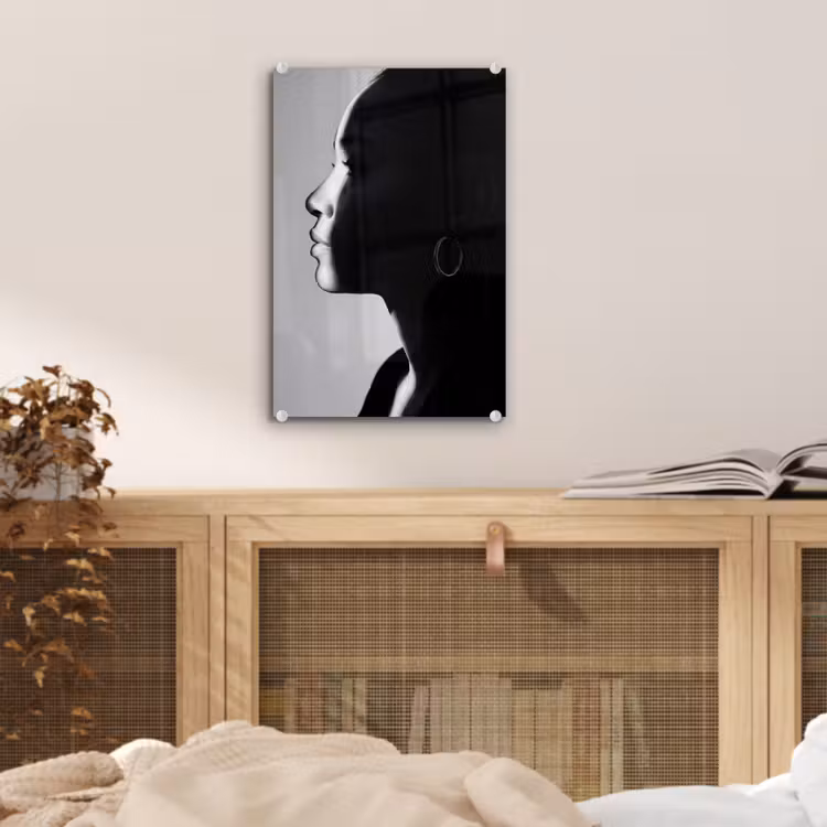 Glas schilderij - Vrouw - Profiel - Mensen - Zwart-wit — 5