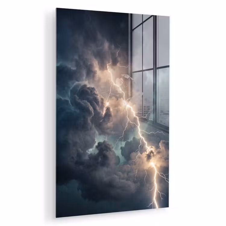 Glas schilderij - Bliksem - Storm - Natuur - Donker — 1