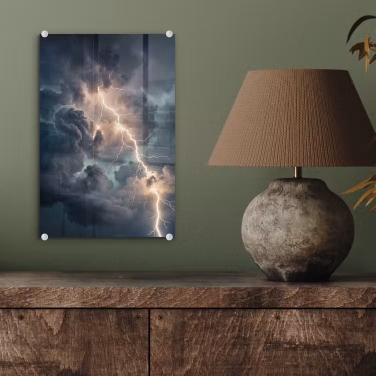 Glas schilderij - Bliksem - Storm - Natuur - Donker — 4