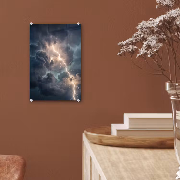 Glas schilderij - Bliksem - Storm - Natuur - Donker — 6
