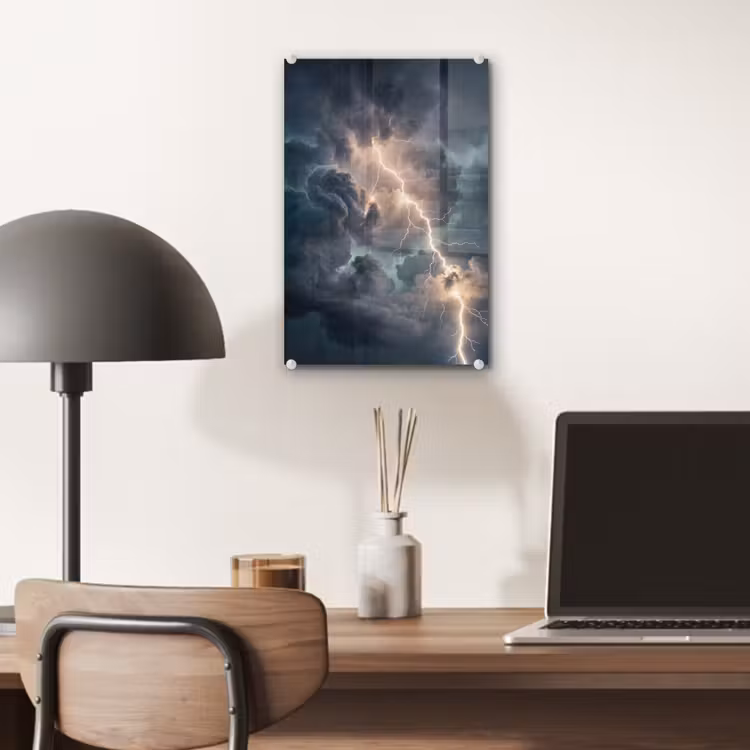 Glas schilderij - Bliksem - Storm - Natuur - Donker — 7